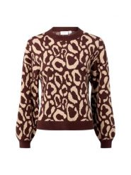 Vila Sweter damski z dzianiny - VITip Kobiety brązowy|beżowy wzorzysty, L. Brązowe swetry damskie Vila, l, bez wzorów, z dzianiny, eleganckie, bez kołnierzyka, bez ramiączek, bez kaptura. Za 199.95 zł.