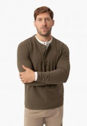 Longsleeve ze strukturą L-ONYX. Brązowe bluzki z długim rękawem męskie Volcano, l, bez wzorów, z bawełny, eleganckie, bez kołnierzyka. Za 99.99 zł.