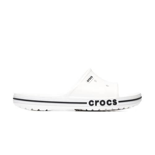 Klapki unisex Crocs Bayaband Slide. Białe klapki damskie Crocs, bez wzorów, z materiału, bez obcasa. Za 119.99 zł.
