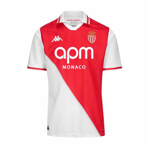 Koszulka dla dzieci AS Monaco 2024/25. Białe t-shirty dla chłopców Kappa, bez wzorów, z materiału, bez ramiączek. Za 339.50 zł.