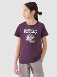 4F T-shirt regular z nadrukiem dziewczęcy - fioletowy 134 (8-9 lat). Fioletowe t-shirty i topy dla dziewczynek 4f, bez wzorów, z bawełny, bez ramiączek. W wyprzedaży za 19.99 zł.