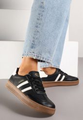 Czarno-Białe Sneakersy Sportowe z Ozdobnymi Paskami i Przeszyciami Wenilan. Czarne obuwie sportowe damskie Renee, bez wzorów, z jeansu. Za 99.99 zł.