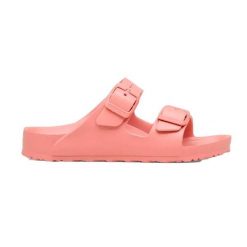 Klapki damskie Birkenstock Arizona Eva. Czerwone klapki damskie Birkenstock, bez wzorów, z materiału, bez obcasa. Za 288.00 zł.