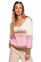 Sweter w Paski z Dekoltem V - Model 4. Swetry damskie MOE, l, bez wzorów, z materiału, bez kołnierzyka, bez ramiączek, bez kaptura. Za 218.90 zł.