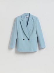 Dwurzędowa marynarka - jasnoniebieski. Niebieskie żakiety damskie Reserved, l, bez wzorów, z tkaniny. Za 229.99 zł.