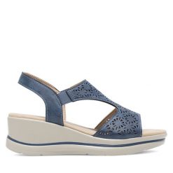 Sandały Clara Barson. Niebieskie sandały damskie Clara Barson, bez wzorów, bez obcasa, na koturnie, bez zapięcia. Za 59.99 zł.
