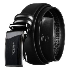 Skórzany pasek męski w czarnym kolorze z automatyczną klamrą Peterson PTN A021-AB-BLACK. Czarne paski damskie Peterson, bez wzorów, ze skóry, eleganckie. Za 69.99 zł.