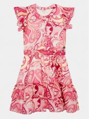 Guess Sukienka codzienna J4GK09 WA2T0 Różowy Regular Fit. Czerwone sukienki dla dziewczynek Guess, z aplikacjami, z syntetyku, bez ramiączek. Za 439.99 zł.