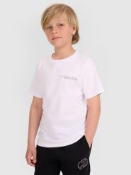 4F T-shirt regular z nadrukiem chłopięcy - biały 146 (10-11 lat). Białe t-shirty dla chłopców 4f, bez wzorów, z bawełny, bez ramiączek. W wyprzedaży za 49.99 zł.