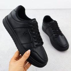 Półbuty sportowe czarne Big Star RR274A242. Czarne obuwie sportowe damskie Big Star, bez wzorów, ze skóry ekologicznej, retro, bez obcasa, bez zapięcia. Za 99.00 zł.