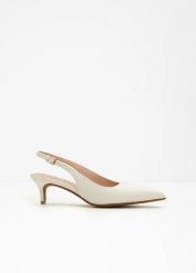 Czółenka z paskiem i wąskim obcasem. Białe czółenka damskie bonprix, bez wzorów, eleganckie, bez obcasa, bez zapięcia. Za 124.99 zł.