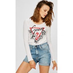 Guess Jeans - Bluzka. Szare bluzki damskie Guess Jeans, z aplikacjami, z bawełny, casualowe, z okrągłym kołnierzem. Za 169.90 zł.