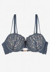 Granatowy Biustonosz Typu Push Up z Koronką i Regulowanymi Podwójnymi Ramiączkami Emavina. Niebieskie biustonosze Renee, bez wzorów, z koronki. Za 29.99 zł.