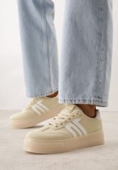 Żółte Sneakersy Kultowe Tenisówki na Platformie Hlalna. Żółte trampki i tenisówki damskie Born2be, bez wzorów, z jeansu, bez zapięcia. Za 89.99 zł.