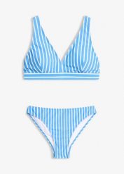 Bikini bustier z dekoltem w serek (2 części). Niebieskie bikini damskie bonprix, bez wzorów. Za 124.99 zł.