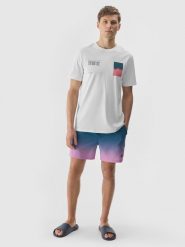 4F T-shirt z nadrukiem męski - biały XXL. Białe koszulki sportowe męskie 4f, m, z aplikacjami, z bawełny, klasyczne, bez kołnierzyka. W wyprzedaży za 39.99 zł.