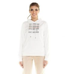 Damska bluza z kapturem Leone Winter Chic Boxing. Białe bluzy sportowe damskie LEONE 1947 APPAREL, bez wzorów, z lycry, na fitness i siłownię. W wyprzedaży za 182.75 zł.