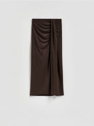 Spódnica z modalem - ciemnobrązowy. Brązowe spódnice damskie Reserved, l, bez wzorów, z dzianiny, proste. Za 99.99 zł.