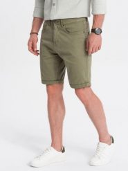 Szorty męskie CHINO - khaki V14 - Rozmiar: L. Brązowe spodnie materiałowe męskie Ombre Clothing, l, bez wzorów, z bawełny. W wyprzedaży za 39.99 zł.