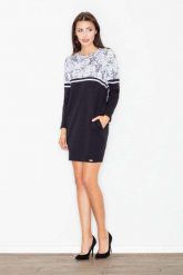 Sukienka Pudełkowa z Wzorzystą Górą. Czarne sukienki damskie Figl, l, bez wzorów, z bawełny, bez kołnierzyka, bez ramiączek. Za 259.00 zł.