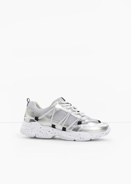 Sneakersy chunky. Szare obuwie sportowe damskie bonprix, bez wzorów. Za 99.99 zł.