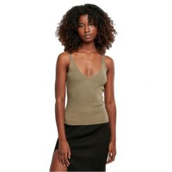 Koszulka damska z prążkowanego materiału Urban Classics GT. Zielone t-shirty damskie Urban Classics, bez wzorów, prążkowane, eleganckie, bez kołnierzyka. Za 133.00 zł.