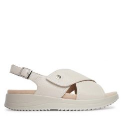 Sandały Caprice. Białe sandały damskie Caprice, bez wzorów, bez obcasa, na płaskiej podeszwie, bez zapięcia. Za 399.99 zł.