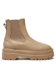 Tommy Hilfiger Sztyblety Chelsea FW0FW08162 Beżowy. Brązowe botki damskie Tommy Hilfiger, ze skóry, bez obcasa, na płaskiej podeszwie, bez zapięcia. Za 359.99 zł.