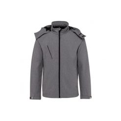 Kurtka z kapturem Kariban Softshell. Szare kurtki męskie KARIBAN, m, bez wzorów, z elastanu, z kapturem. Za 307.00 zł.