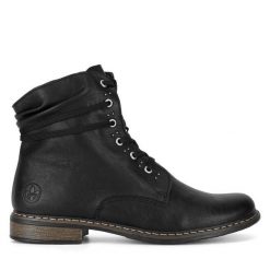 Botki Rieker. Czarne botki damskie Rieker, bez obcasa, na płaskiej podeszwie, bez zapięcia. Za 287.99 zł.