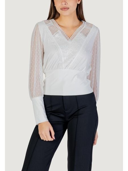 Morgan Bluzka 251-TAGADO Biały Regular Fit. Białe bluzki damskie Morgan, xl, bez wzorów, z syntetyku, bez kołnierzyka, bez ramiączek. Za 149.99 zł.