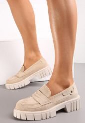 Beżowe Mokasyny z Ekozamszu na Grubej Podeszwie Lilianah. Brązowe mokasyny damskie Renee, eleganckie. Za 119.99 zł.