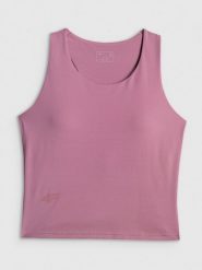 4F Crop-top treningowy szybkoschnący damski - różowy L. Brązowe koszulki sportowe damskie 4f, l, bez wzorów, z elastanu, bez kołnierzyka, bez ramiączek. Za 99.99 zł.