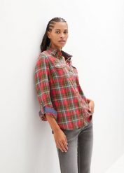 Koszula flanelowa. Niebieskie koszule damskie bonprix, bez wzorów, bez kołnierzyka, bez ramiączek. Za 94.99 zł.