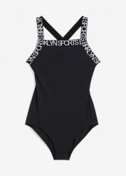 Kostium kąpielowy. Czarne stroje kąpielowe dla dziewczynek bonprix, bez wzorów. Za 64.99 zł.