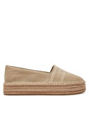 Tommy Hilfiger Espadryle Denim Platform Espadrille FW0FW08543 Beżowy. Brązowe espadryle damskie Tommy Hilfiger, bez wzorów, z denimu, bez obcasa, bez zapięcia. Za 259.99 zł.