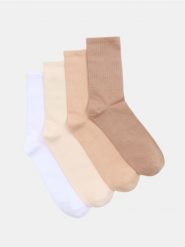 Prążkowane skarpetki 4 pack - beżowy. Brązowe skarpety damskie Sinsay, bez wzorów, prążkowane. Za 12.99 zł.