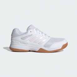 Buty halowe Speedcourt. Białe obuwie sportowe damskie Adidas, bez wzorów, z gumy, do siatkówki. Za 239.00 zł.
