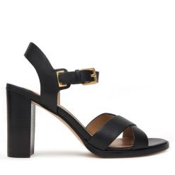 Sandały LAUREN RALPH LAUREN. Czarne sandały damskie Lauren Ralph Lauren, bez wzorów, bez obcasa, na słupku, bez zapięcia. Za 769.99 zł.