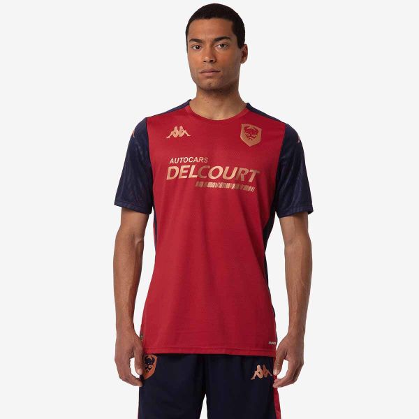 Koszulka SM Caen Abou Pro 8 2024/25. Czerwone koszulki sportowe męskie Kappa, bez wzorów, bez kołnierzyka, bez ramiączek, do piłki nożnej. Za 191.00 zł.