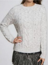 Sweter z cyrkoniami i domieszką wełny - szary. Szare swetry damskie Sinsay, l, bez wzorów, z wełny, bez kołnierzyka, bez ramiączek, bez kaptura. Za 69.99 zł.