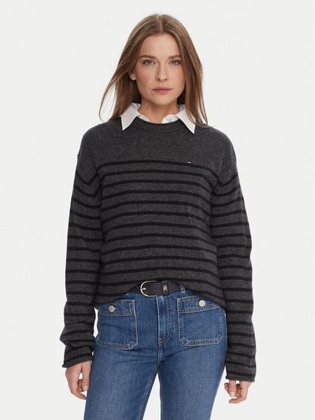 Tommy Hilfiger Sweter WW0WW46438 Szary Regular Fit. Szare swetry damskie Tommy Hilfiger, s, bez wzorów, z wełny, bez kołnierzyka, bez ramiączek, bez kaptura. Za 339.99 zł.