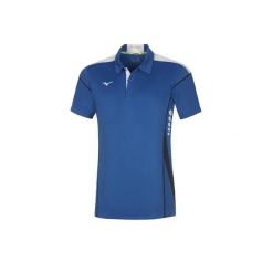 Polo Mizuno hex rect. Niebieskie koszulki sportowe męskie Mizuno, bez wzorów, bez kołnierzyka, bez ramiączek, tenisowe. Za 148.35 zł.