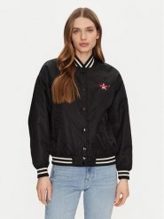 Guess Jeans Kurtka bomber W5RL43 WHAA2 Czarny Regular Fit. Czarne kurtki damskie Guess Jeans, s, z aplikacjami, z jeansu, bez kaptura. Za 389.99 zł.