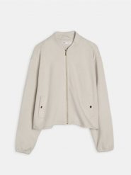 Bluza bomberka z domieszką wiskozy - kremowy. Białe bluzy damskie Sinsay, l, bez wzorów, z wiskozy, bez kaptura. Za 59.99 zł.