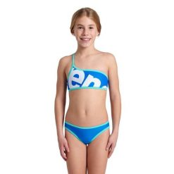 Strój kąpielowy dziewczęcy dwuczęściowy na jedno ramię basen Arena Logo. Białe stroje kąpielowe dla dziewczynek Arena, bez wzorów. Za 89.99 zł.