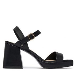 Sandały Aldo. Czarne sandały damskie Aldo, bez wzorów, bez obcasa, na słupku, bez zapięcia. Za 319.99 zł.