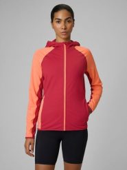 4F Bluza trekkingowa slim z kapturem damska - czerwona L. Czerwone kardigany damskie 4f, l, bez wzorów, długie. Za 249.99 zł.