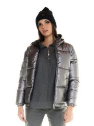 Kurtka puchowa z nylon z pełny zamek błyskawiczny na co dzień. Szare kurtki damskie LEONE 1947 APPAREL, s, bez wzorów, z nylonu, bez kaptura, na fitness i siłownię. Za 273.61 zł.