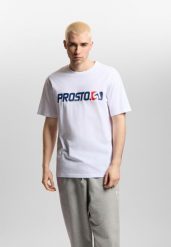 Koszulka sportowa męska Prosto ST z krótkim rękawem. Białe koszulki sportowe męskie Prosto., m, bez wzorów, z bawełny, bez kołnierzyka, bez ramiączek. Za 124.99 zł.
